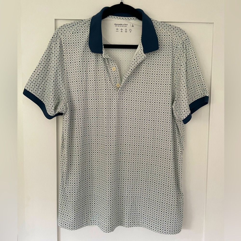 Abercrombie & Fitch Men’s Performance Polo Soft A&F Air Knit Size L blue & white